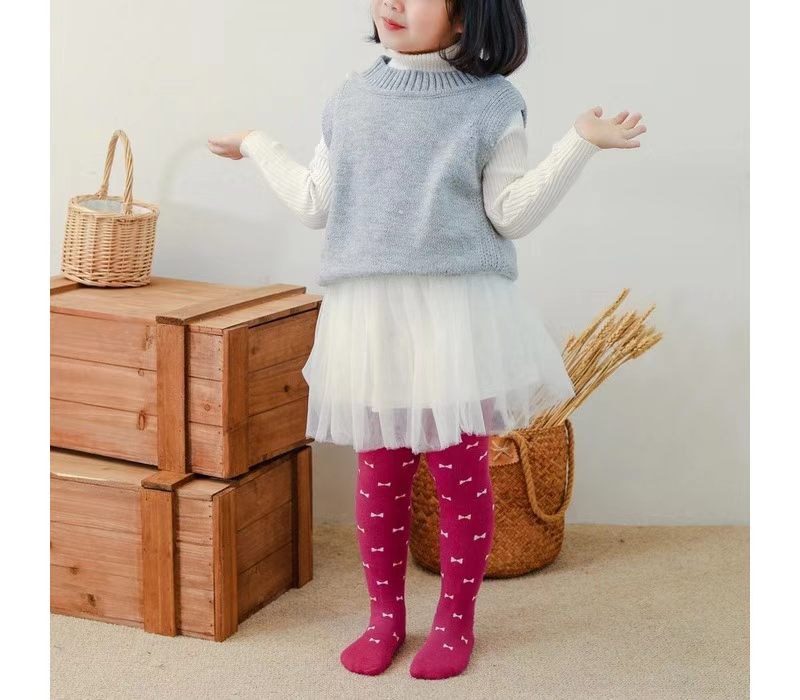 Girls' Bow-Tie Jacquard Cotton Tights